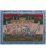 Royal Procession Miniature Handmade Art Indian Ethnic Folk Painting 10x7 In - £60.29 GBP