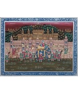 Royal Procession Miniature Handmade Art Indian Ethnic Folk Painting 10x7 In - $108.00