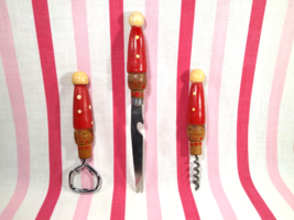 Darling 1950&#39;s VcagCo 3pc Tall Hat Clown Red &amp; White Wooden Bartender Tool Set - £15.56 GBP