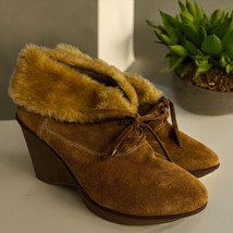 B MAKOWSKY Wedge Suede BF NELLIE Ankle Booties Real Leather Shoes Sherpa... - $36.75 CAD