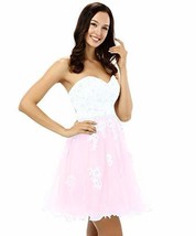 Kivary White Top Beaded Lace Short A Line Prom Homecoming Dresses Plus Size Pink - £90.20 GBP