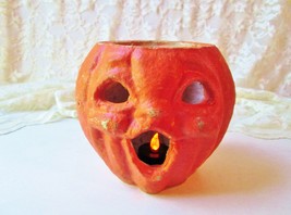 Antique Halloween Pumpkin Jack O Lantern Vintage Pulp Flicker Light Paper Mache - £157.27 GBP