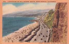 Santa Monica California CA Lighthouse on Will Rogers Estate Coast Postcard B17 - £2.39 GBP