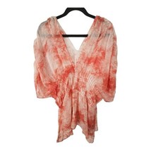 POL Tie Dye Deep V-Neck Sheer Blouse Lace Pleated Gathered Sleeves Women... - £23.10 GBP