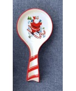 NEW Christmas SANTA Skiing On Peppermint Candy Cane Skis 9in Ceramic Spo... - $17.81