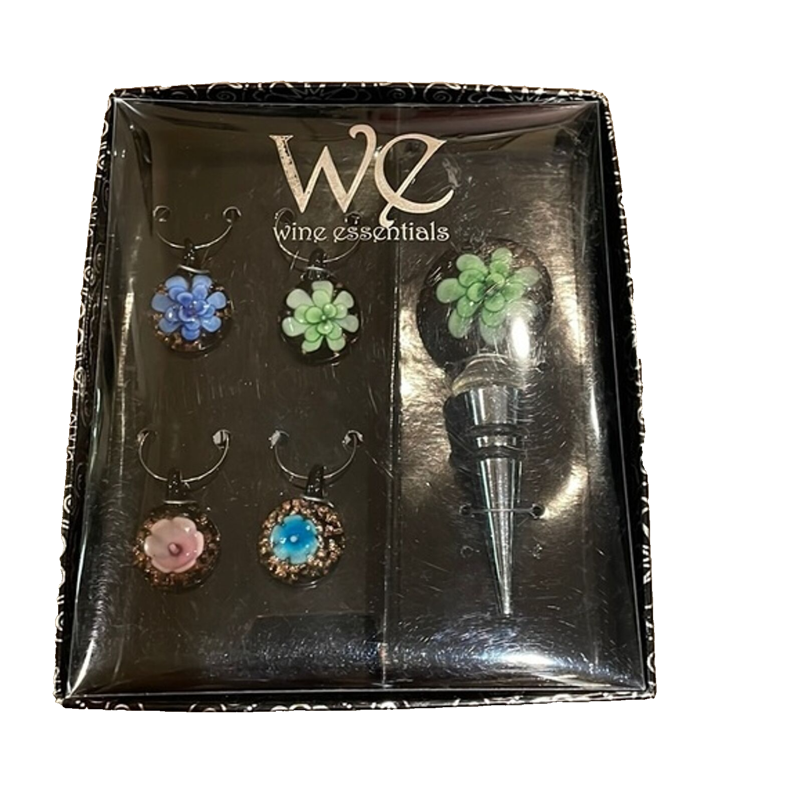 Home Essentials Art Glass Wine Stopper 4 Floral Charms NWOT - $10.00