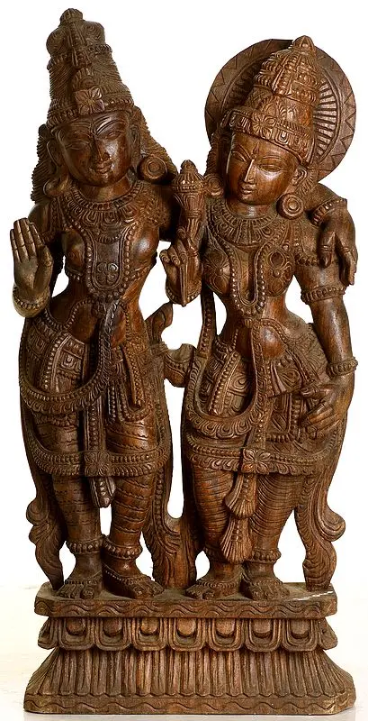 Primary image for 36" Shiva Parvati South Indian Temple Wood Carving | Handmade | Home Decor