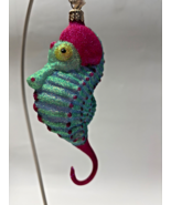 glass ornament seahorse aqua  fuchsia glass glitter 5 1/2” ornament beac... - $21.59