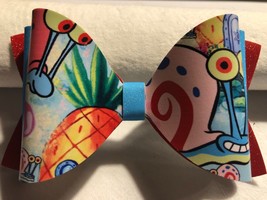 GARY THE SNAIL HAIR BOW. 3 LAYER. RED, BLUE AND PINK. 4.5&quot; X 2.5&quot;. HOMEMADE - $8.56