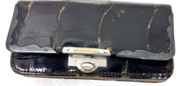 Vintage Dark Brown Gator Small Wallet Purse w Silver Hallmarks on Trim S... - $32.18