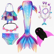 Girls Kids Mermaid Tails dress With Monofin Swimming clothes Bikini Set Costume  - £31.89 GBP