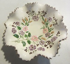  Vintage  Hand Painted Floral Bowl  1960&#39;s scalloped edges - £41.61 GBP