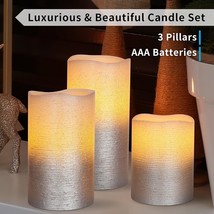Christmas Decor Silver Ombre Flameless Candles Battery Operated with 5 19 Timer  - £45.79 GBP