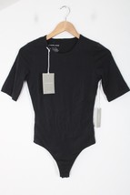NWT Everlane S Black Short Sleeve Supima Cotton Crew Neck Thong Bodysuit Top - $28.49