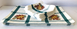 6 Fall Cloth Placemats &amp; Napkins Autumn Leaves Green White Plaid Harvest Decor - £19.32 GBP