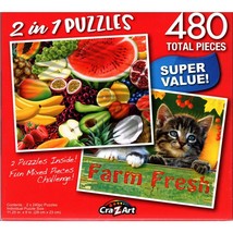 Fresh Fruits / Tabby Kittens - Total 480 Piece 2 in 1 Jigsaw Puzzles - £13.32 GBP