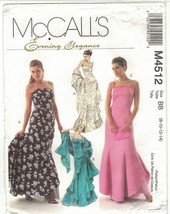 McCall's 4512 Prom, Bridesmaid, Formal Dress Ruffled Flounce Pattern Size 8-14 - $12.73