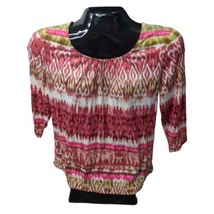 CHICO&#39;S size 2 Large 12 Multicolor Pullover Shirt Embellished White Pink... - £9.15 GBP