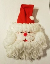 Vtg Lot Of 2 Handmade Santa Claus Face Wall Hangings Felt Yarn Red Hat C... - £30.95 GBP
