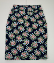 Downeast women’s XS blue navy floral knee length pencil skirt D3 - £9.10 GBP