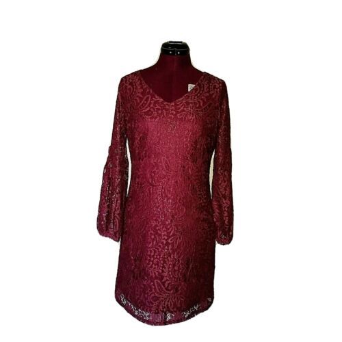 NY Collection Petite Shift Dress Women Lace Illusion Sleeve Size Petite ... - $41.09