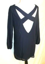 Tobi Tunic Dress Woman Navy Blue Size Small Long Sleeve Deep Open Back Lined - £11.14 GBP