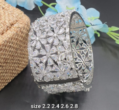 Indian Bollywood Style 925 Silver Plated Kada Bracelet CZ Bridal Jewelry Set - £53.40 GBP