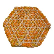MCM Trivet Handmade Orange Yellow Granny Core Crochet Hexagon Potholder ... - $18.69