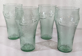 Vintage Coca Cola Drinking Glasses Green Hammered Pebble Texture 6&quot; Set Of 4 Vtg - £11.20 GBP