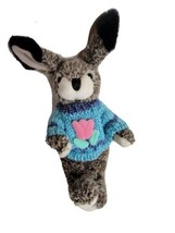 Vintage 1990s Hug Fun Jointed Plush Toy Bunny Rabbit Sweater 1999 Stuffed Animal - $9.59