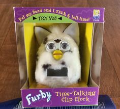 FURBY Time-Talking Clip ALARM CLOCK White &amp; Black 1999 Tiger Electronics... - $115.43