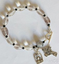 Catholic Rosary Bracelet Rosenkranz in Smoky Quartz &amp; Sterling Silver - £137.52 GBP