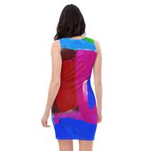 Womens Stretch Fit Bodycon Dress, Blue Red Abstract Pattern - £30.54 GBP