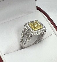 2.23 Ct Cushion Natural Fancy Yellow Diamond Ring 18k White Gold - £4,758.89 GBP