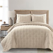 Full/Queen size Lightweight Beige Textured Cotton 3 Piece Quilt Set - £192.14 GBP