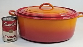 Descoware Flame Orange Cast Iron 4 Qt Oval Enamelware Pot Lid Dutch Oven... - $89.05