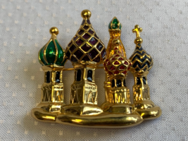 Joan Rivers Russian Cathedral Brooch Fashion Jewelry Goldtone Enamel Pin - £39.52 GBP