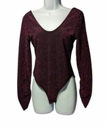 Zara Metallic Magenta Pink Stretch Knit Sparkly Glitter Bodysuit Size Me... - $39.08 CAD