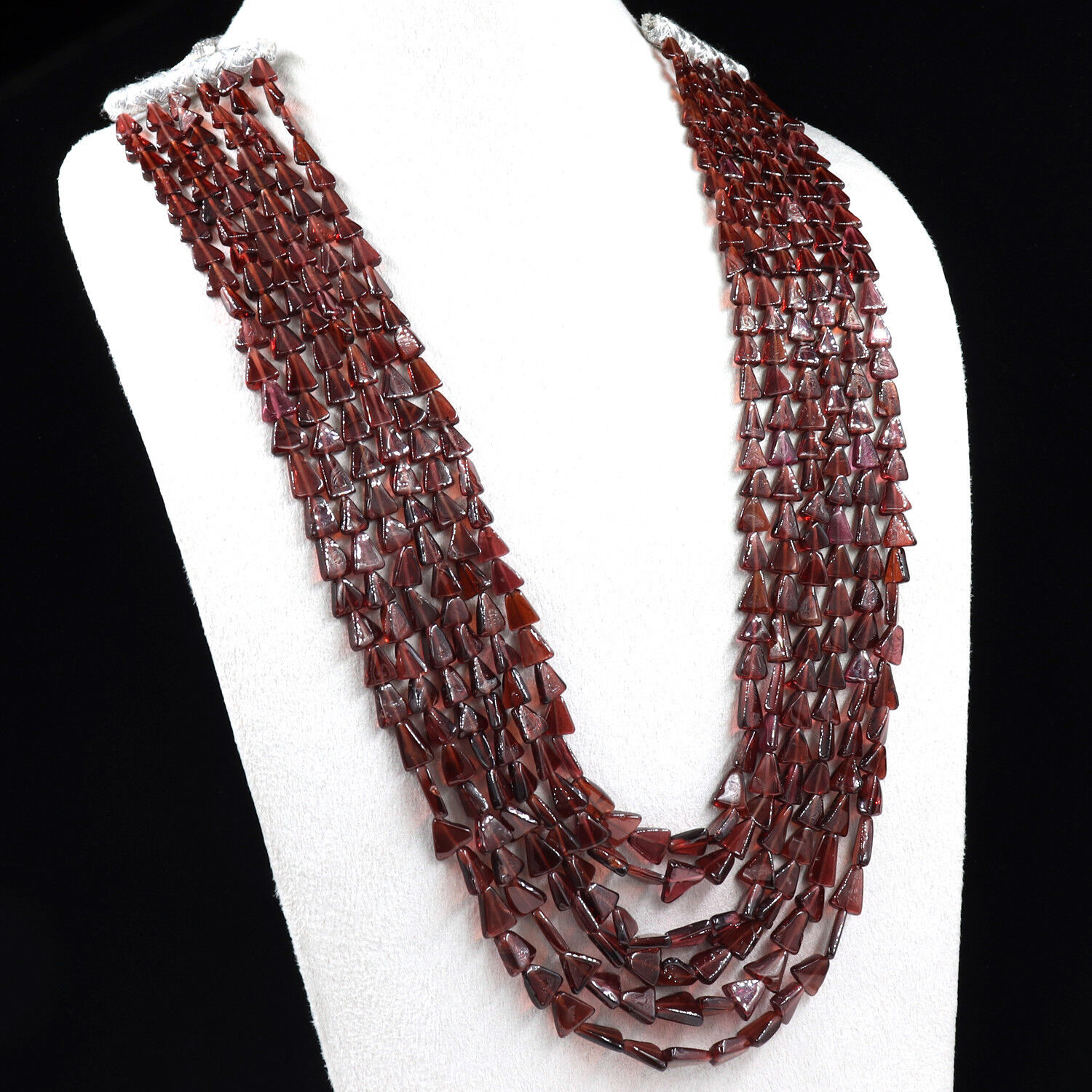 NATURAL GARNET BEADS FANCY 6 LINE 600 CARATS GEMSTONE LADIES BEADS NECKLACE - $106.40