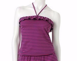 SO Juniors Knit Halter Romper Swimsuit Beach Cover L 9-11 Striped Fuschia Purple - £15.68 GBP