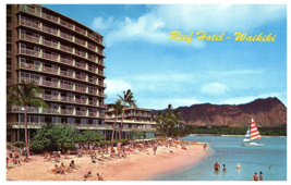 Reef Hotel View Toward Diamond Head Waikiki Beach Hawaii Postcard - £6.28 GBP