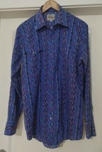 Ely Cattleman Pearl Snap Button Up Shirt Mens Large Blue Red Geometric Bin LL - £17.94 GBP