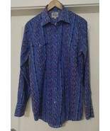 Ely Cattleman Pearl Snap Button Up Shirt Mens Large Blue Red Geometric B... - £17.84 GBP