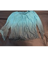 Sara Michelle Ombre Teal Sparkle Blouse Medium Sheer Long Sleeve Glitter... - $9.08