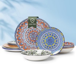ALOFMO Ceramic Dinnerware 12 Pieces Dinner Set,Plates Pasta Cereal Bowls... - $38.00