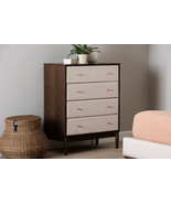 Verene Beige Fabric and Wenge Brown Wood 4-Drawer Chest - $8,147.88 MXN