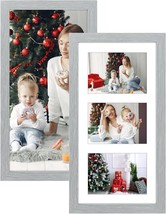 Frametory, 9X18 Picture Frame - For Three 5X7 Photos, Solid Wood, Grey, ... - £31.77 GBP