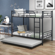 Twin-Over-Twin Metal Bunk Bed With Trundle,Can Be Divided Into Two Beds - £231.18 GBP