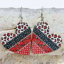 Red &amp; White Wood Leopard-Print Dot Heart Drop Earrings - £11.03 GBP