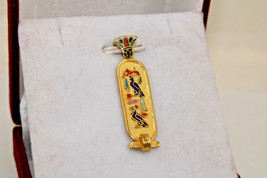 Egyptian Queen Cleopatra Cartouche Colored Stamped Unique 18K Gold Pendant 3 Gr - $412.91